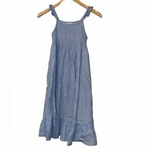Joules girls Blue white Striped Floral bee Maxi Sundress sz 10Y ruffle smocked